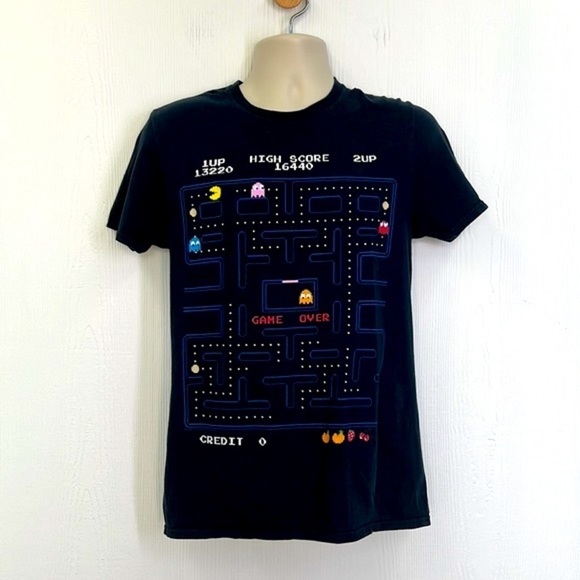 Fruit Of The Loom - PAC Man Black Game Over Graphic Short Sleeve T Shirt Size M - Picture 2 of 9